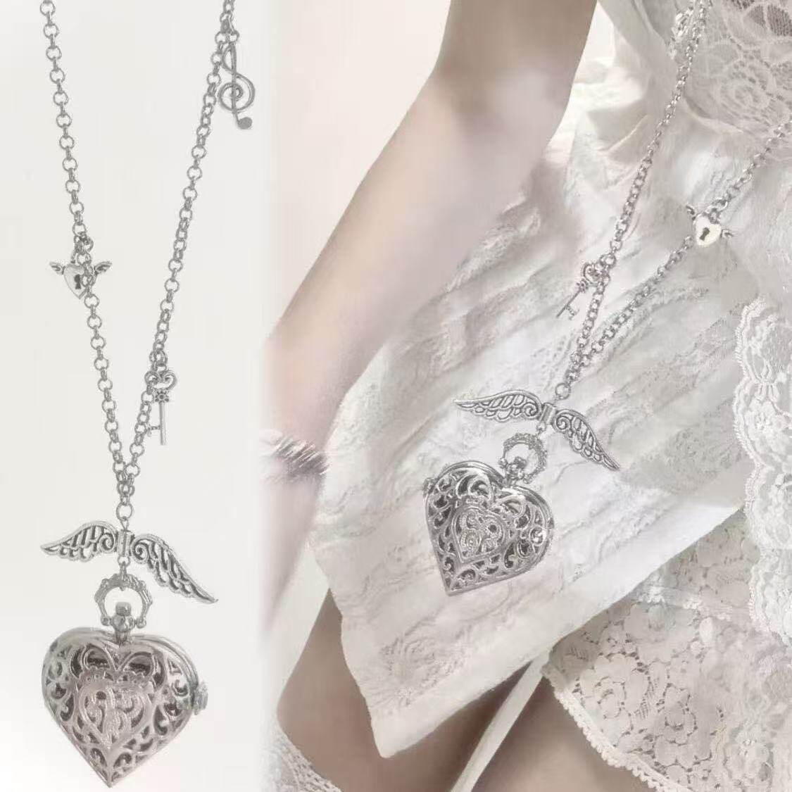 Vintage Jewelry Watches Women - Y2K 할로우 하트 포켓 시계 체인