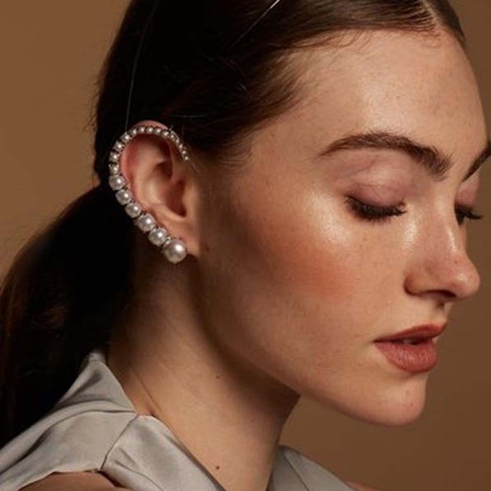 Pearl Stud Earrings - Stonefans 피어싱 없는 진주 이어 클립,