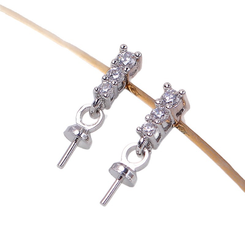 Pearl Stud Earrings - 국산 구리 14K 골드, 프린세스 지르콘