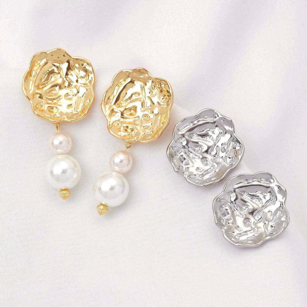 2개 18K 금도금 주름 장식 꽃 귀걸이, DIY 진주 - Pearl Stud Earrings 리뷰 및 가격