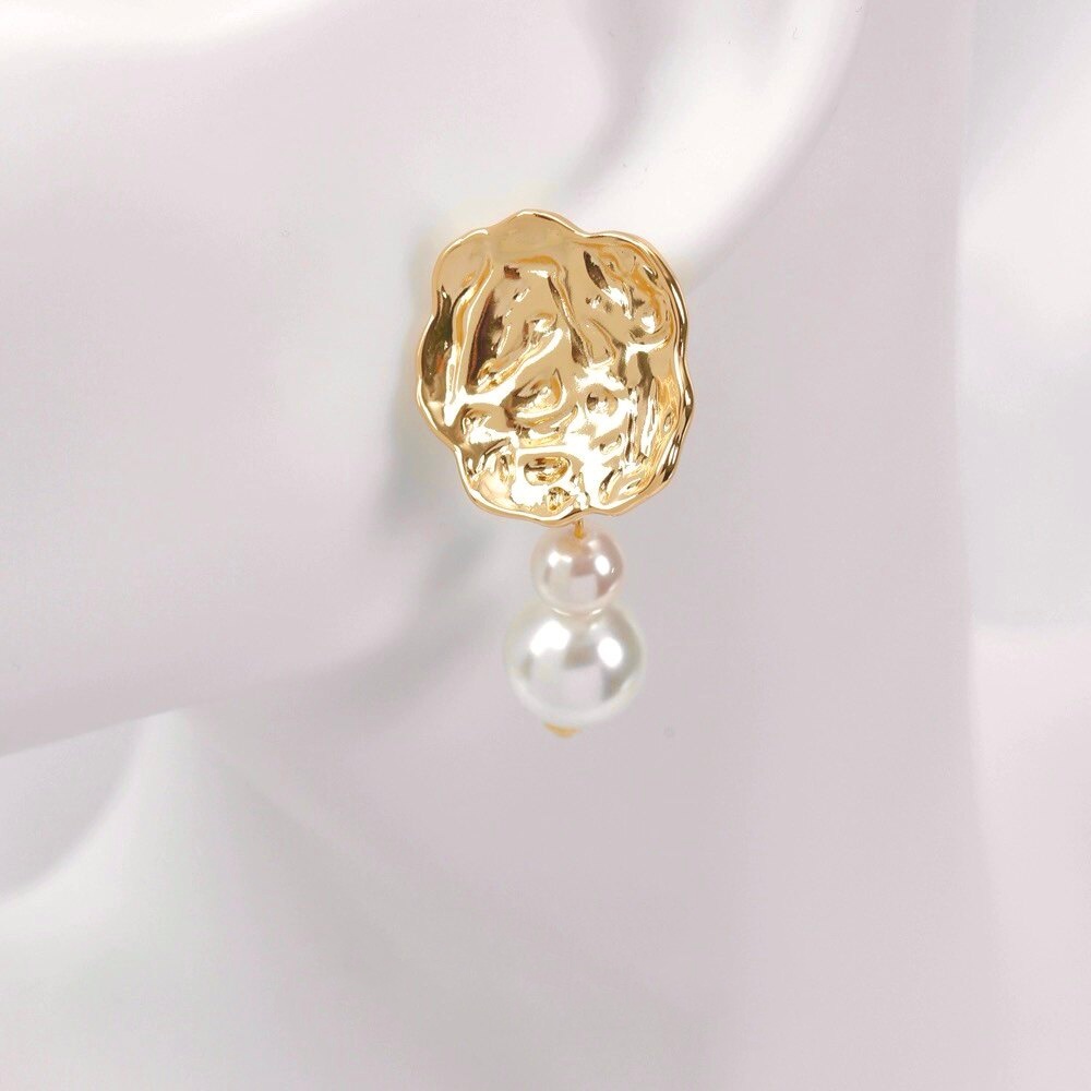 2개 18K 금도금 주름 장식 꽃 귀걸이, DIY 진주 - Pearl Stud Earrings 리뷰 및 가격