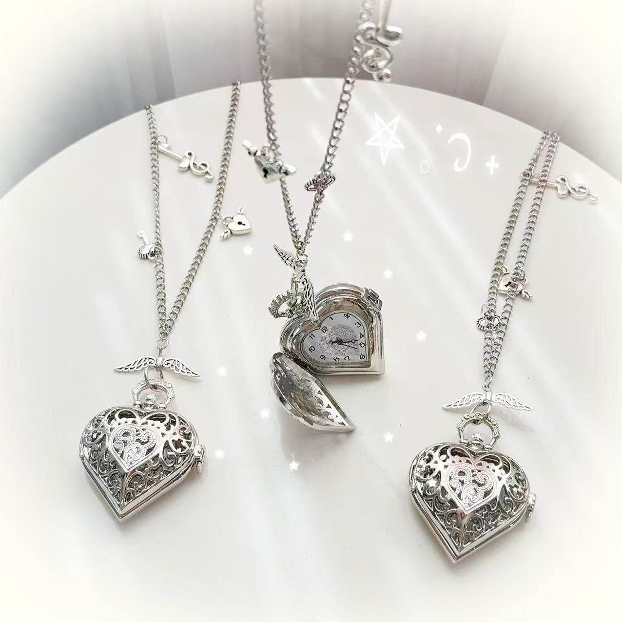 Y2K 할로우 하트 포켓 시계 체인 목걸이 디자인 스팀 - Vintage Jewelry Watches Women 리뷰 및 가격
