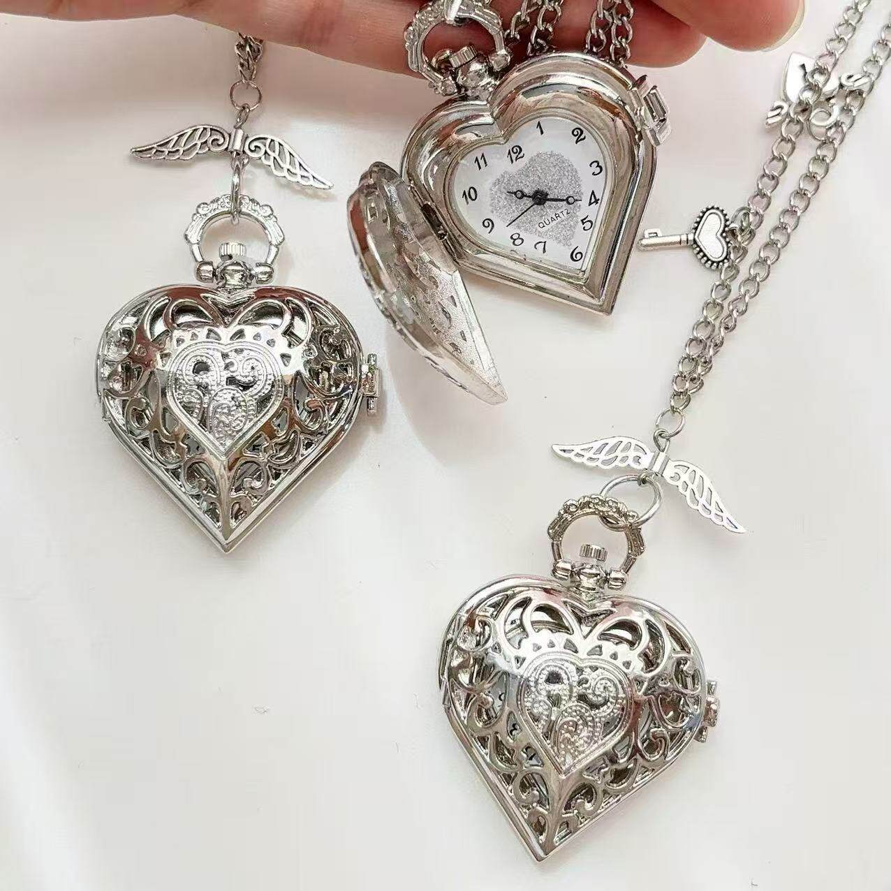 Y2K 할로우 하트 포켓 시계 체인 목걸이 디자인 스팀 - Vintage Jewelry Watches Women 리뷰 및 가격