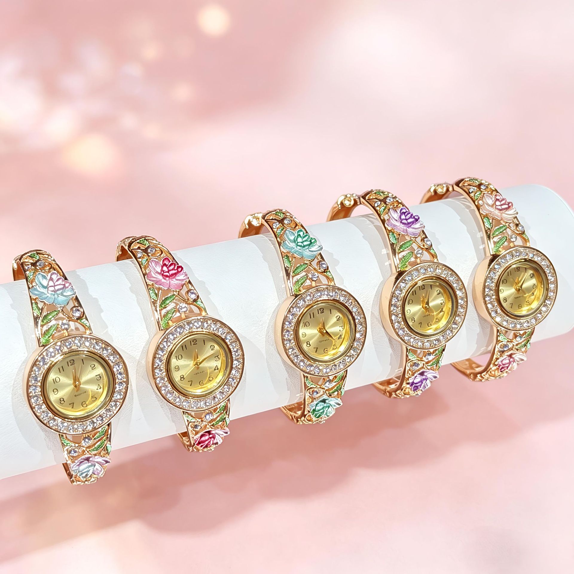 빈티지 골드 에나멜 플라워 여성용 손목시계, 속이 빈  - Vintage Jewelry Watches Women 리뷰 및 가격