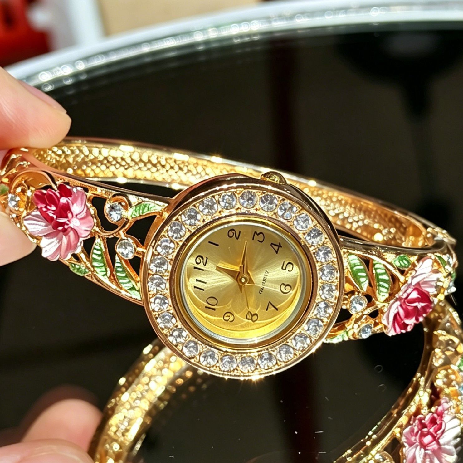 빈티지 골드 에나멜 플라워 여성용 손목시계, 속이 빈  - Vintage Jewelry Watches Women 리뷰 및 가격