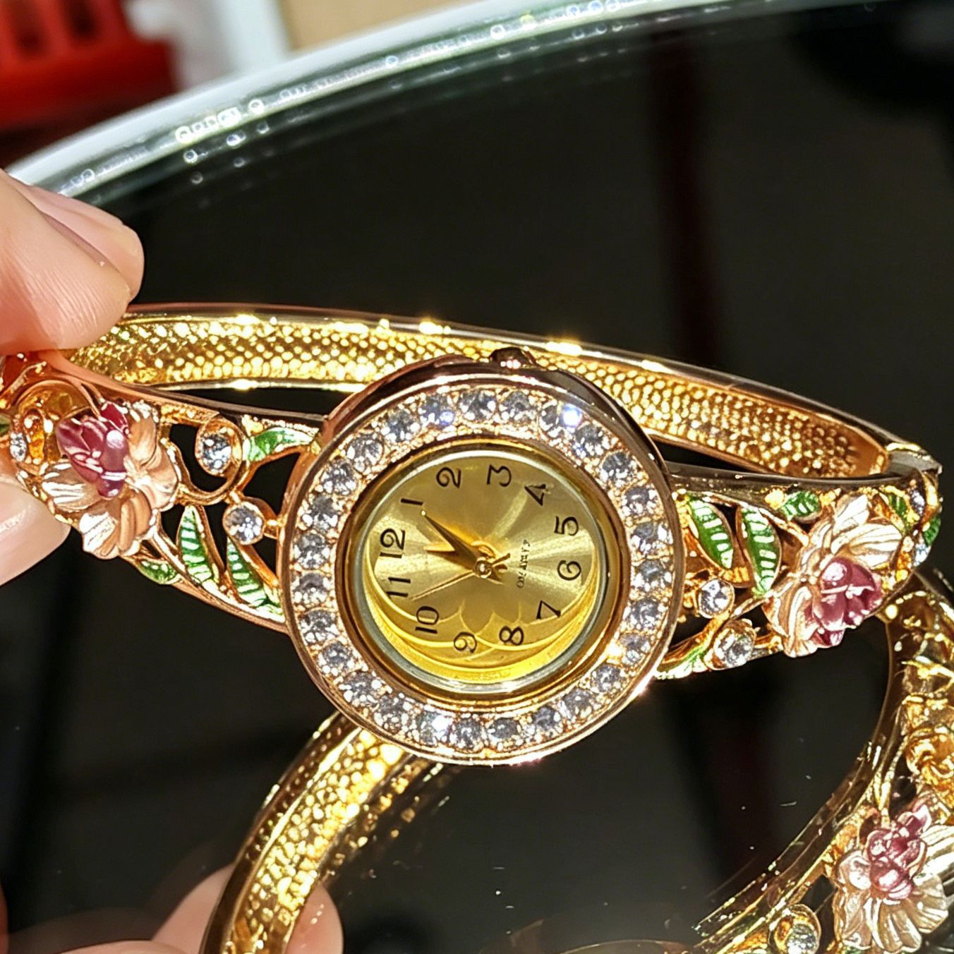빈티지 골드 에나멜 플라워 여성용 손목시계, 속이 빈  - Vintage Jewelry Watches Women 리뷰 및 가격