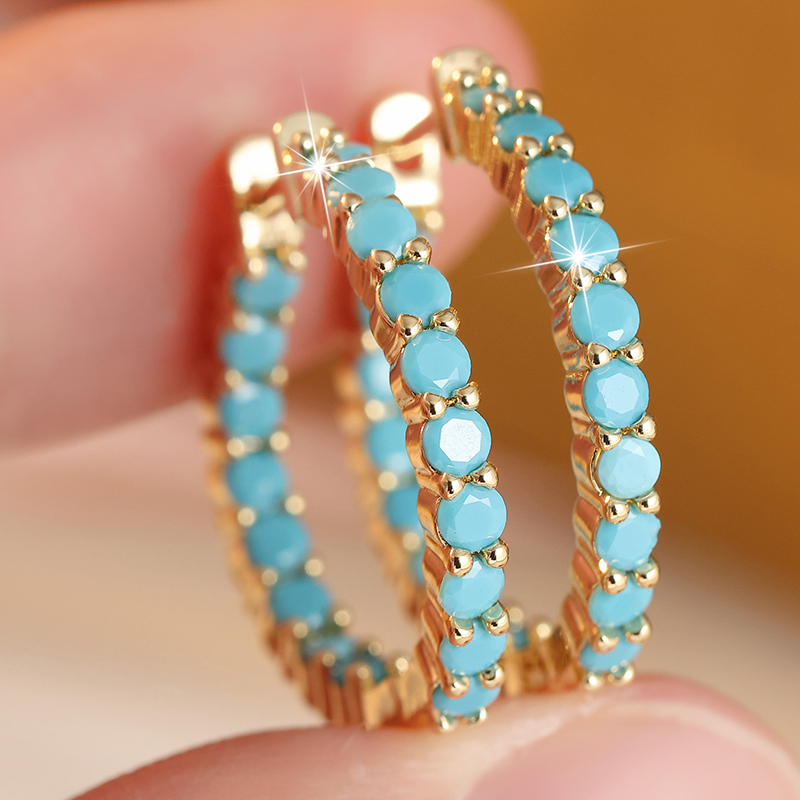 에스닉 인레이드 모조 터키석 후프 여성용 귀걸이 트렌디 - Turquoise Stone Ring 리뷰 및 가격