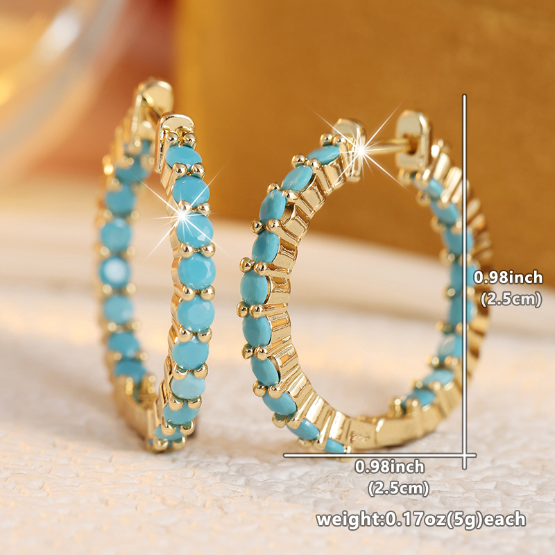 에스닉 인레이드 모조 터키석 후프 여성용 귀걸이 트렌디 - Turquoise Stone Ring 리뷰 및 가격