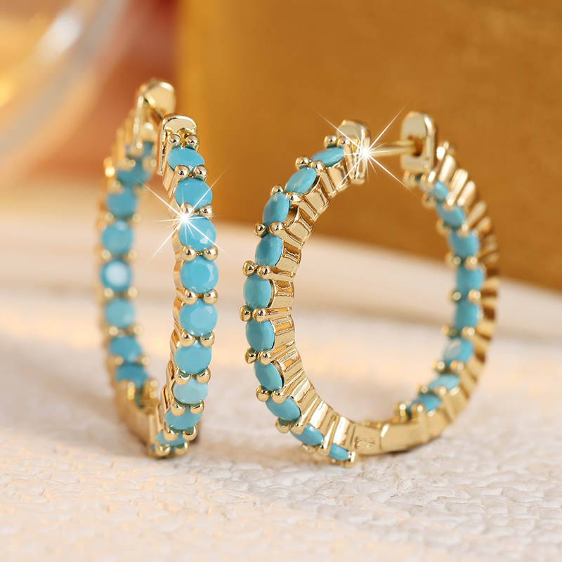 에스닉 인레이드 모조 터키석 후프 여성용 귀걸이 트렌디 - Turquoise Stone Ring 리뷰 및 가격