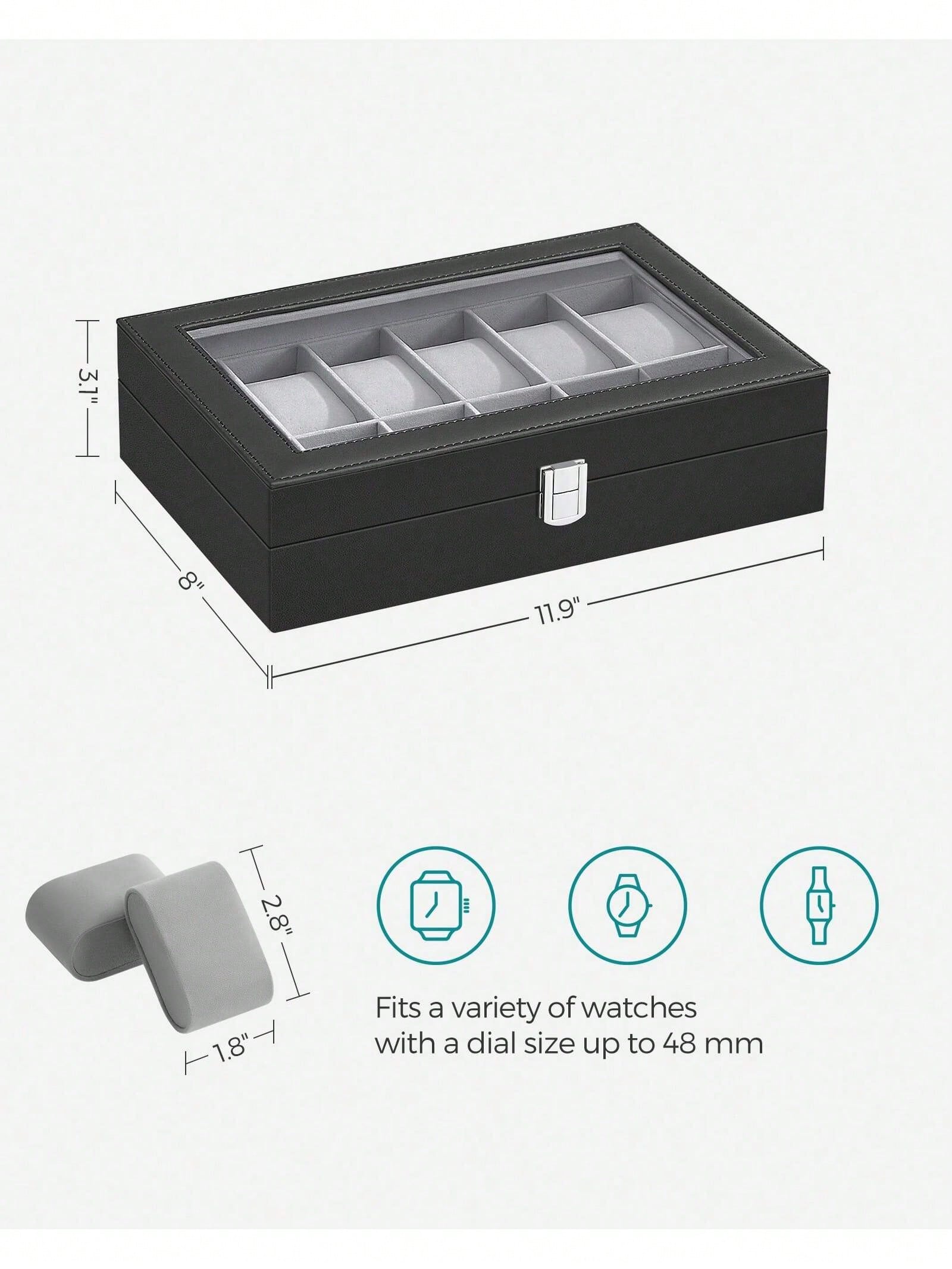 유리 뚜껑과 서랍이 있는 12슬롯 잠금식 시계 상자,  - Watches Jewelry Holder 리뷰 및 가격