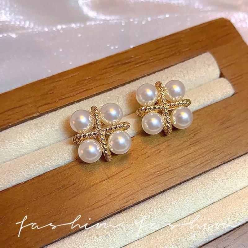 925 실버 니들 한국 패션 크로스 진주 귀걸이 여성용 - Pearl Stud Earrings 리뷰 및 가격
