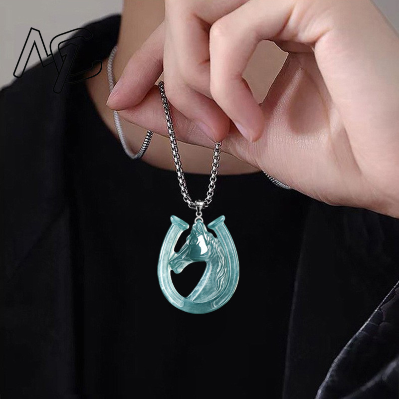 S925 실버 천연 블루 워터 제이드 말굽 펜던트 목걸 - Jewelry & Watches Sp Z Oo Opinie 리뷰 및 가격