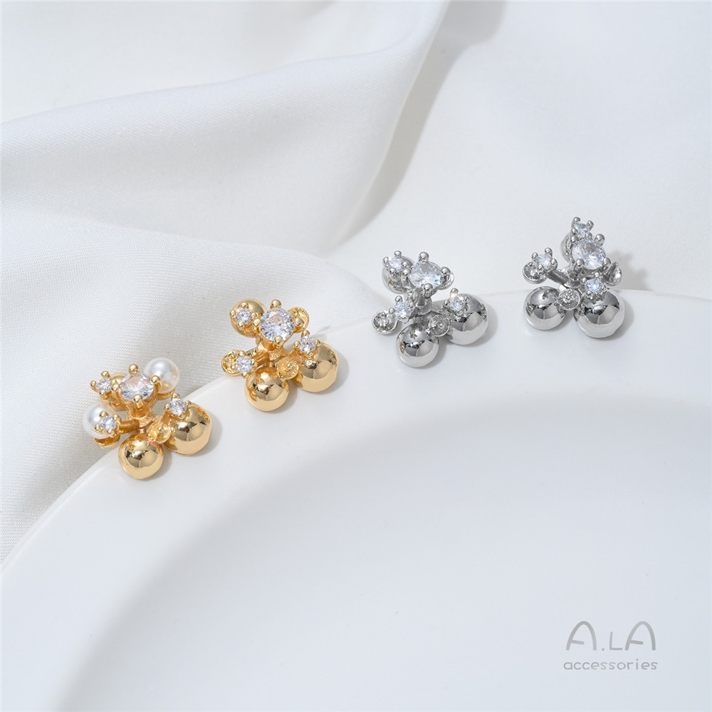 14K 금도금, 지르코늄 상감 꽃볼, 비즈, 귀걸이,  - Pearl Stud Earrings 리뷰 및 가격