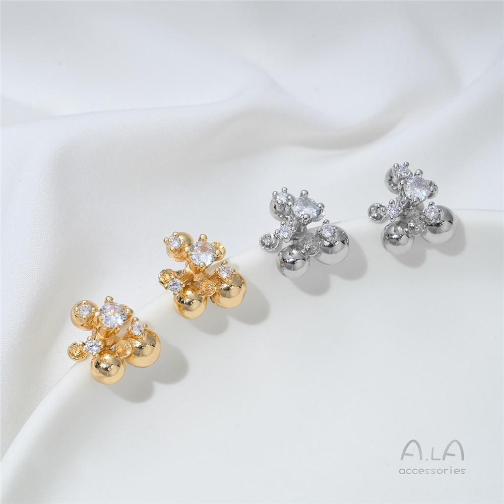 14K 금도금, 지르코늄 상감 꽃볼, 비즈, 귀걸이,  - Pearl Stud Earrings 리뷰 및 가격