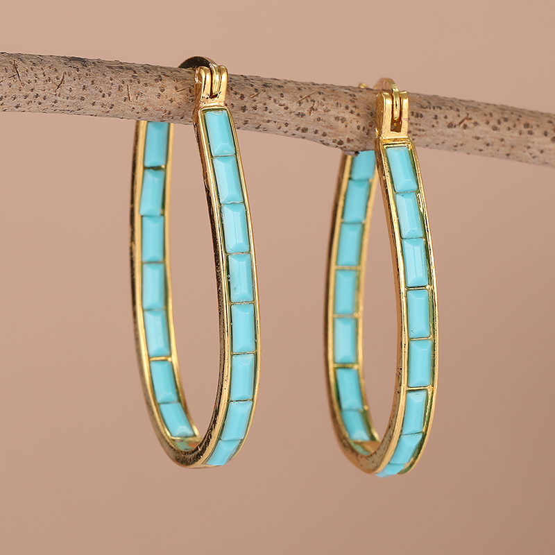 빈티지 심플 인레이드 합성 터키석 골드 도금 후프 귀걸 - Turquoise Stone Ring 리뷰 및 가격